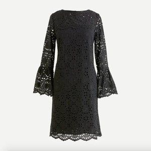 J. Crew Bell sleeve Embroidered Eyelet Dress in Black Size 6 NWT